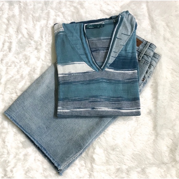 Prana V-Neck Hooded Long Sleeve Striped Top S - Picture 6 of 6